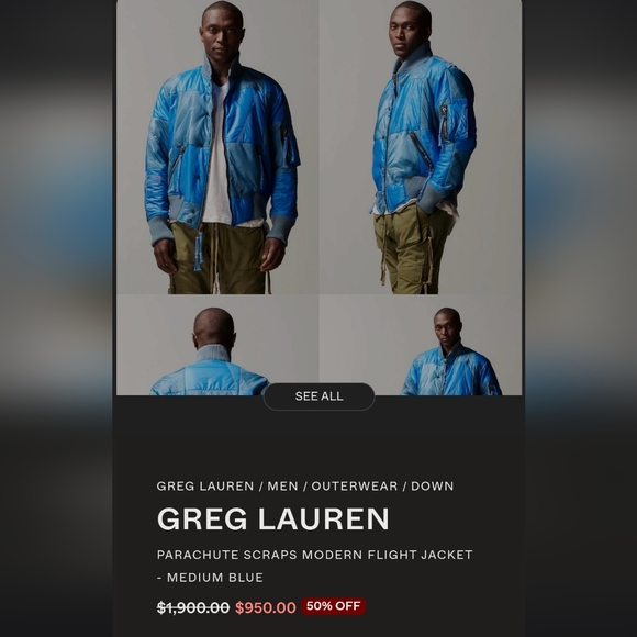 Greg Lauren Stylish Blue Patchwork Bomber Jacket Made Frome Vintage Parachute - Picture 4 of 4